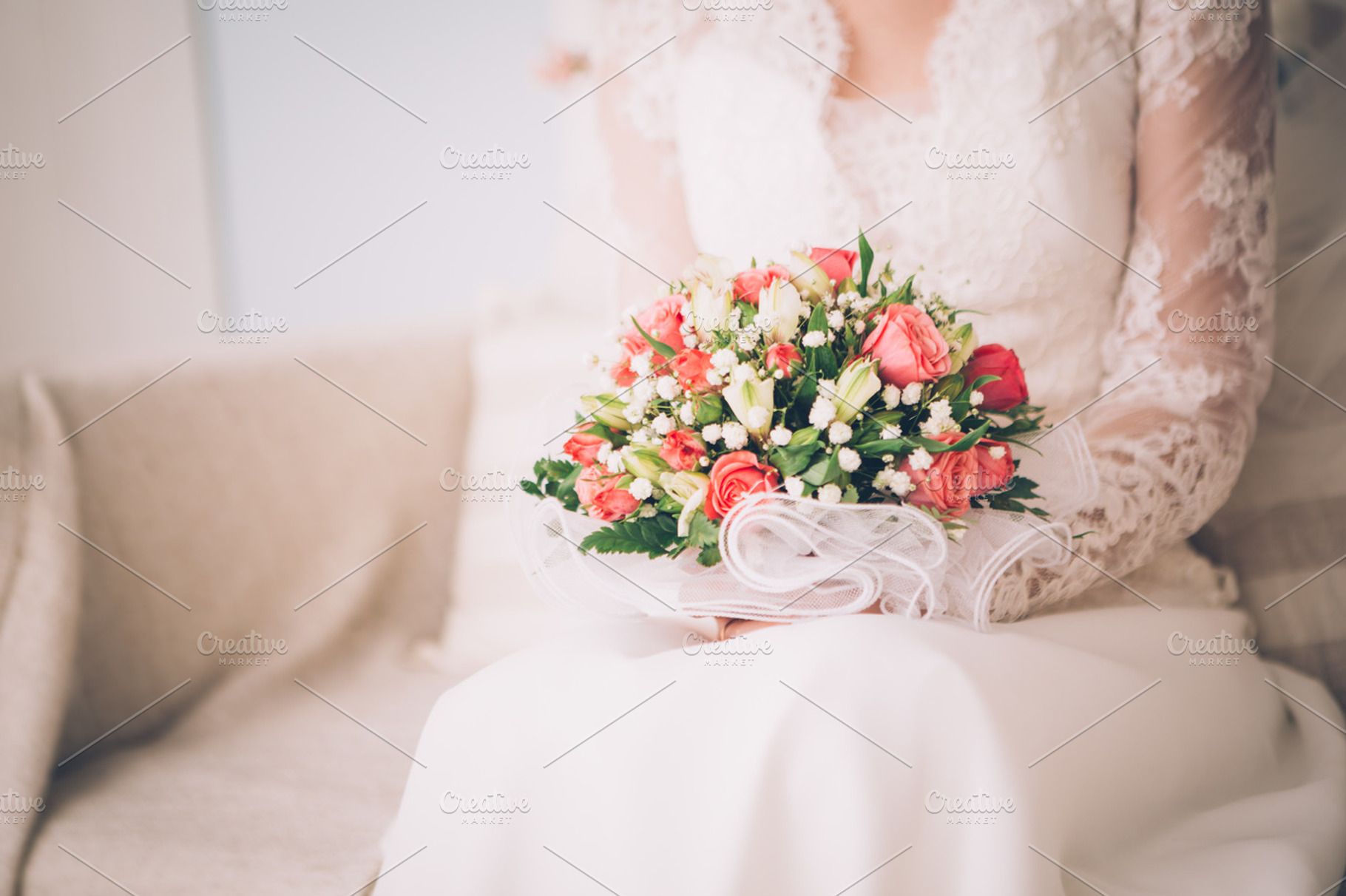 Beautiful wedding bouquet in hands stock photo containing bride and female, a Person Photo by ruslan117