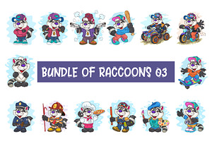 Set of Cartoon Raccoons 03. T-Shirt., an Animal Illustration by KENO Mascots