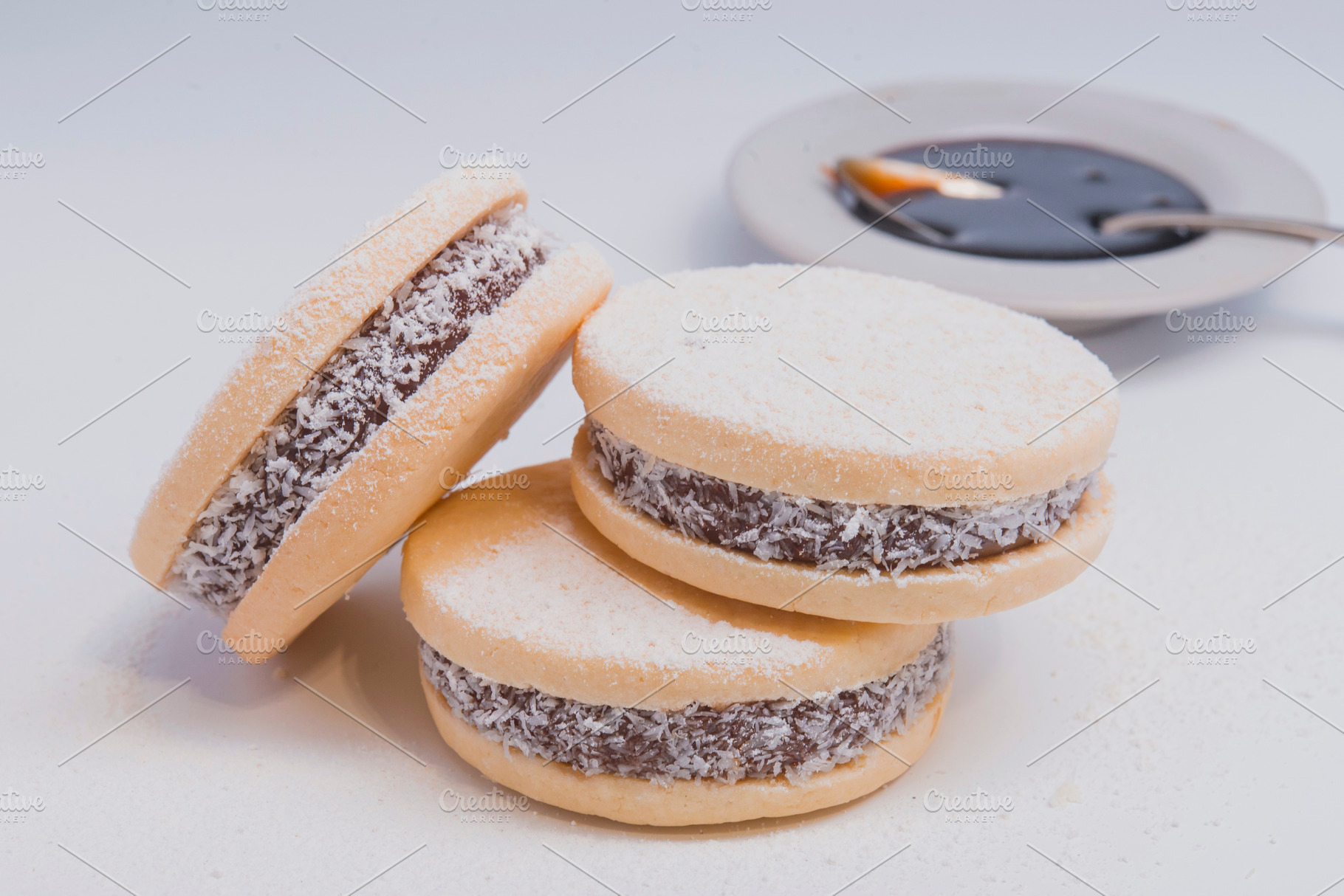 alfajores traditional peruvian cookies filled caramel, a Food & Drink Photo by DalaiFood