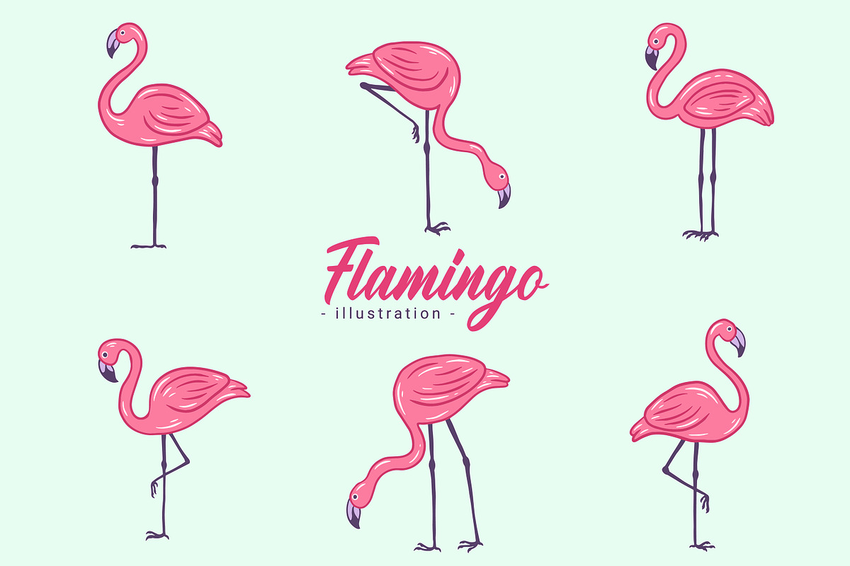 42 Set Cute Flamingo pink Bird, an Animal Illustration by Morspective (Photo 3 of 9)