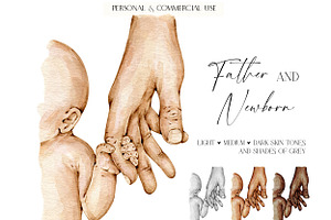 Father and Newborn | Holding Hands, an Illustration by EkaterinaViArt