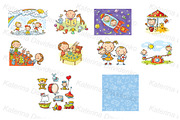 Doodle cartoon kids playing set, an Illustration by Bubert Art (Thumbnail 3 of 5)