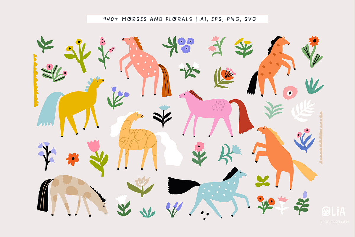 Adorable Horses | Hand drawn clipart, an Animal Illustration by Olia (Photo 6 of 11)