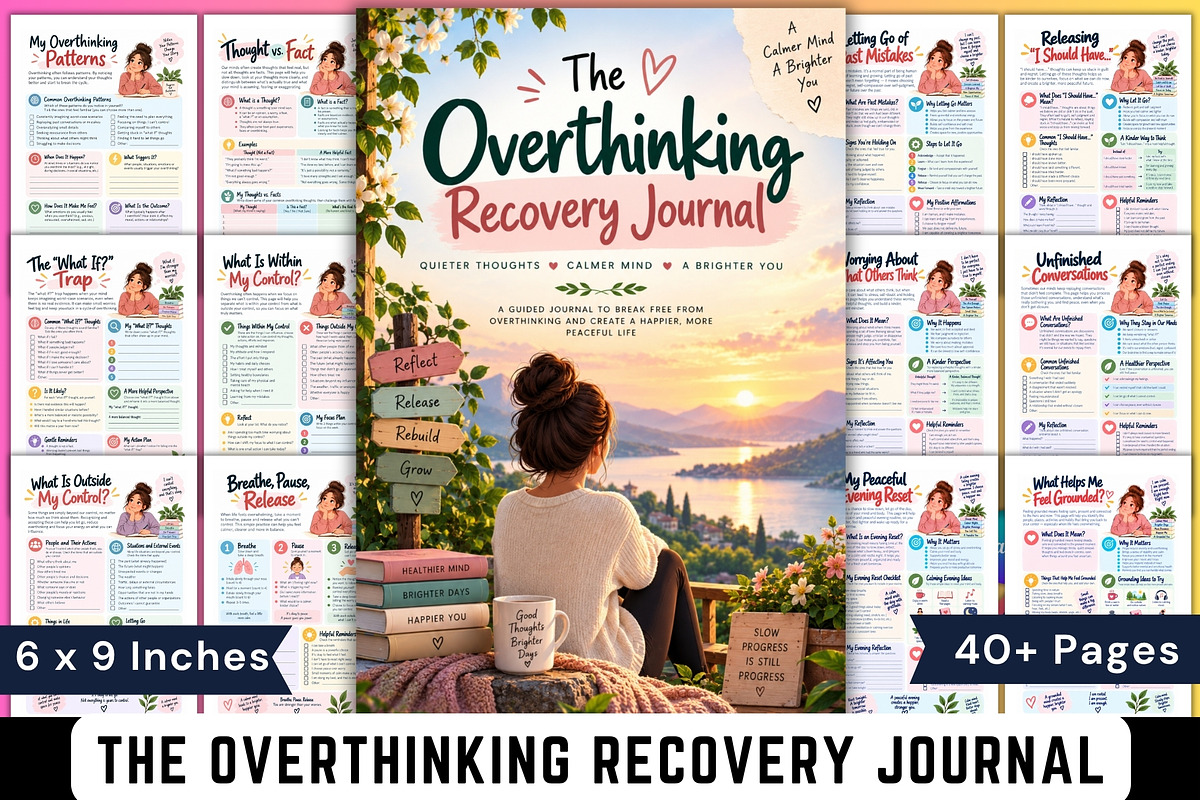 The Overthinking Recovery Journal, a Stationery Template by Designmela01 (Photo 1 of 6)