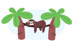 Cute cartoon sloth sleeps on branch, an Animal Illustration by Vectorbuum