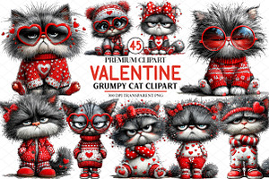 Valentine Grumpy Cat Clipart, an Illustration by cherrydesign