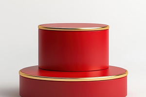 Red and gold podium minimal design p, an Abstract Photo by Pixeness Studio