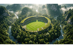 Aerial view of immense, lush green, an Architecture Photo by Igor Tichonow