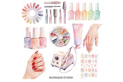 Watercolor Nail Salon Clipart, an Object Illustration by Selenique Studio (Thumbnail 2 of 9)