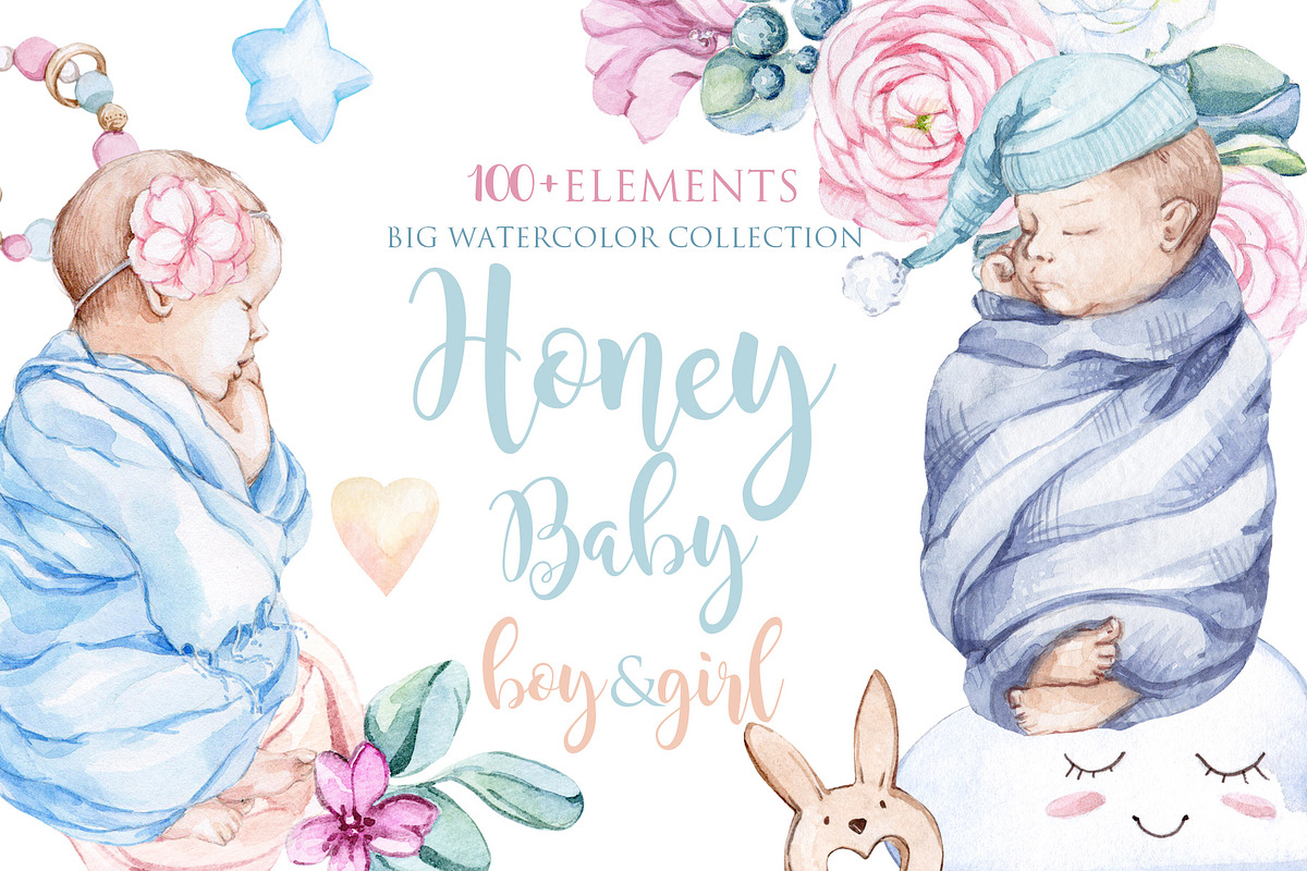Watercolor Honey GIRL&BOY collection, an Animal Illustration by S_ARTLOVE (Photo 1 of 11)