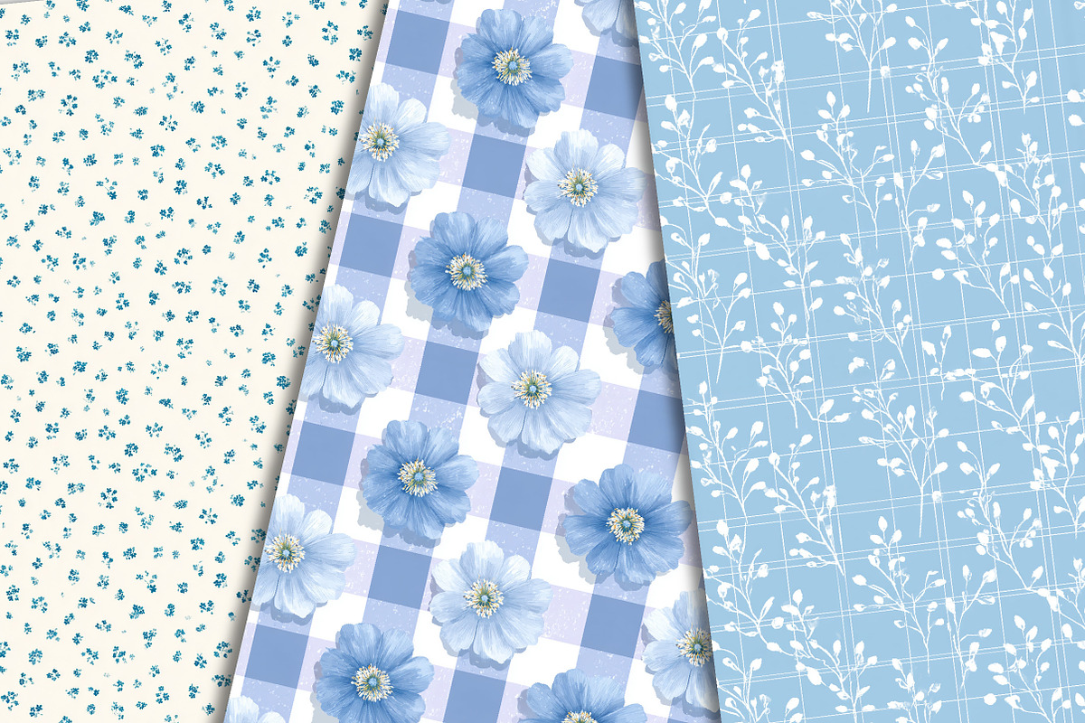 Blue Floral Pattern Set, a Pattern Graphic by Libby Wishes (Photo 2 of 5)