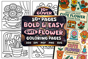 Bold Easy Cute Flower Coloring Pages, a Seasonal Illustration by Craftsbeefy
