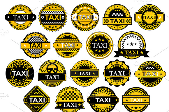 Taxi Labels And Icons In Retro Style