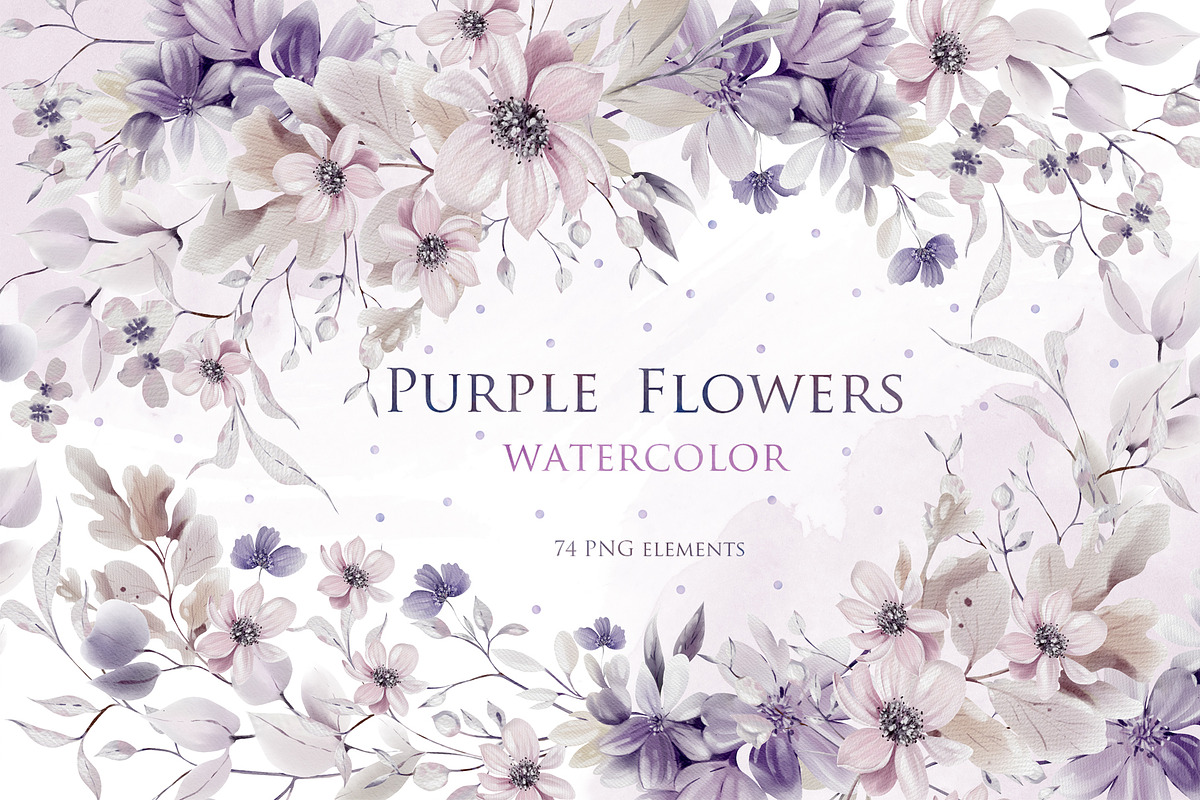 Watercolor Purple Flowers, an Object Graphic by Knopazyzy (Photo 1 of 4)