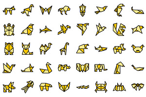 Origami Animals Icons Set Vector