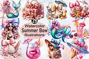 Watercolor Summer Bow Sublimation Cl, an Illustration by SVGArt (Thumbnail 1 of 8)