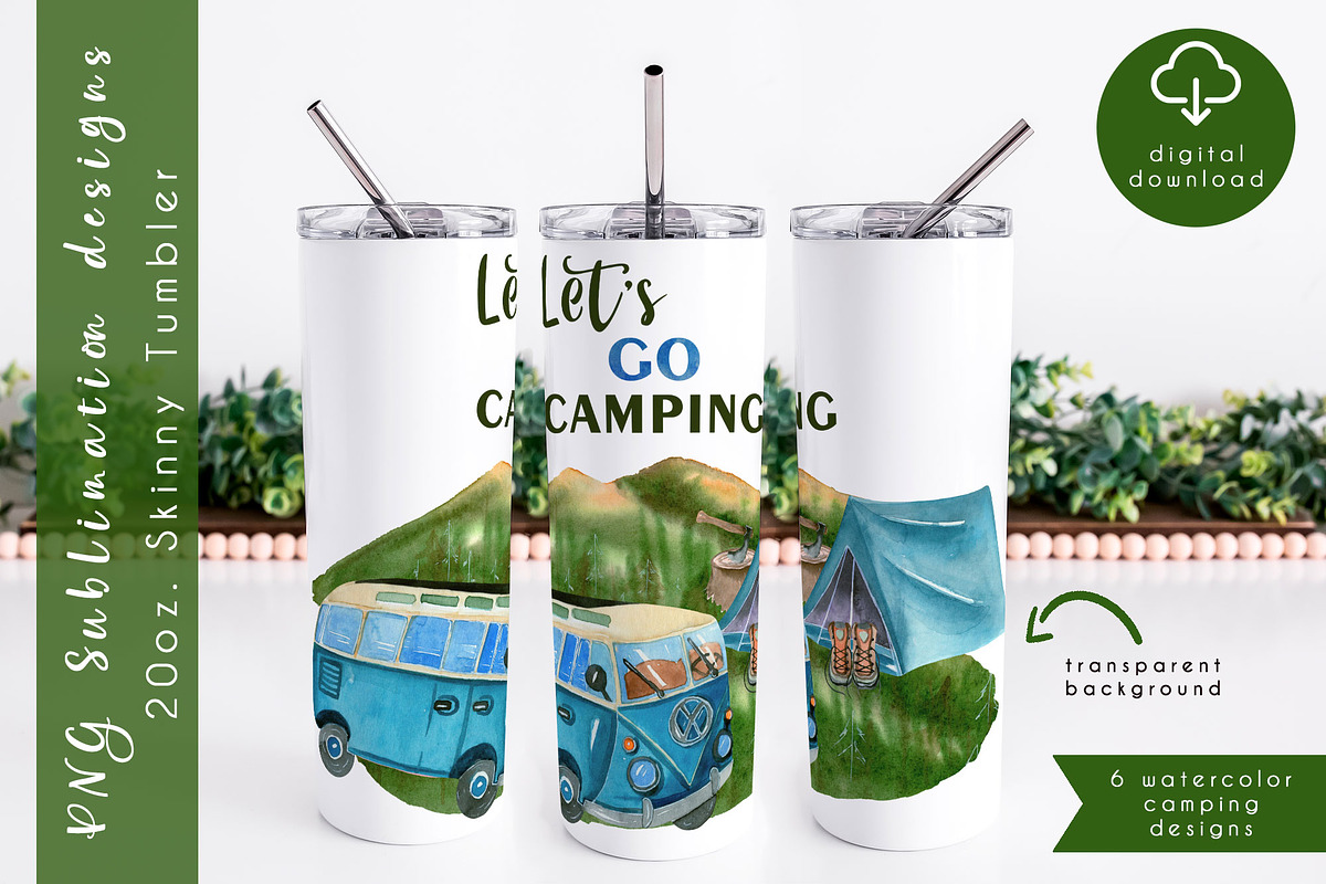 Camping sublimation tumbler wrap, an Object Graphic by AnastasiaWatercolor (Photo 6 of 8)