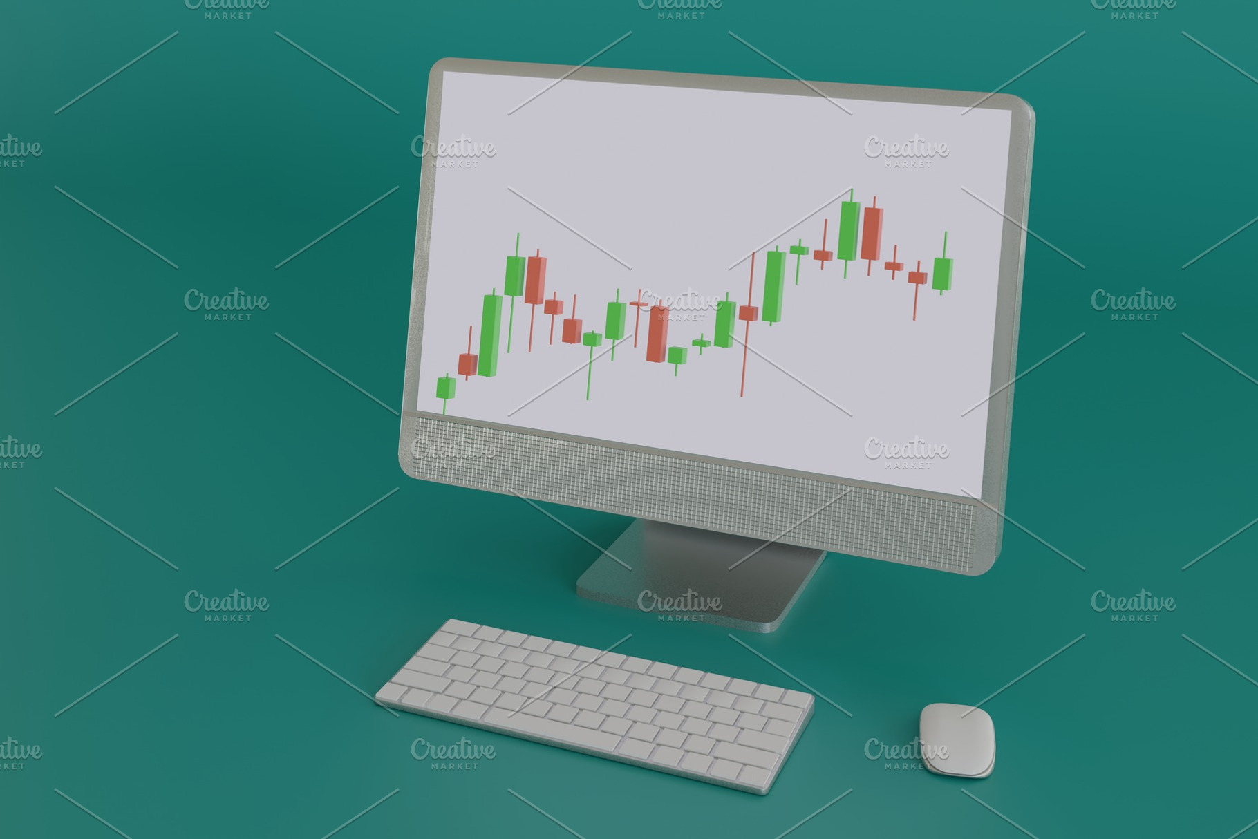 Monitor with candlestick chart, keyboard and mouse, a Business Photo by RF Images