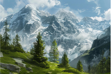 Majestic alpine scenery with lush, a Nature Photo by Ylivdesign