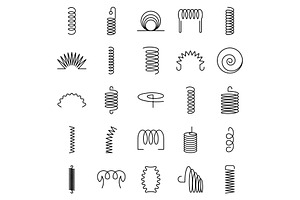 Coil icon set, outline style, an Illustration by Ylivdesign