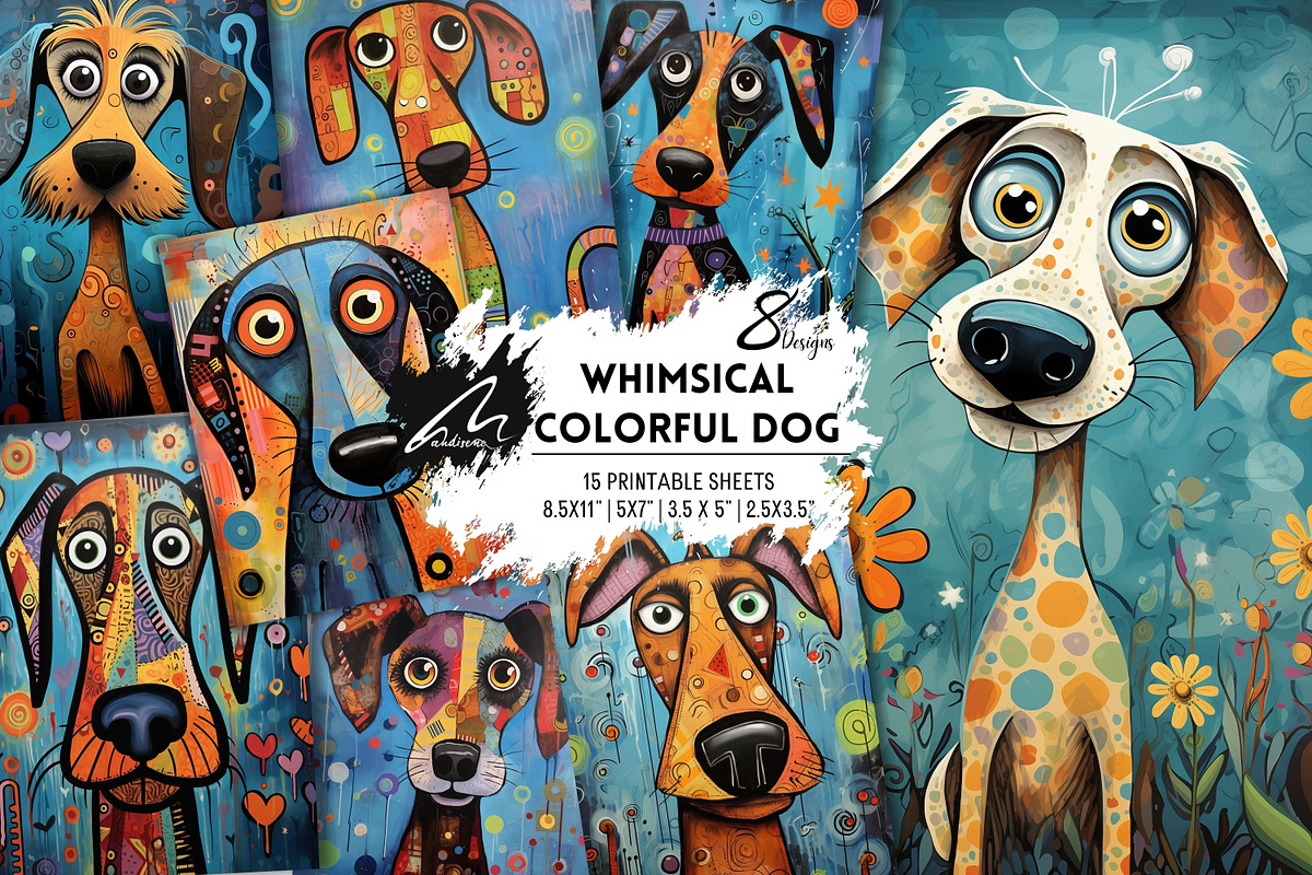 Whimsical Colorful Dog Papers, an Animal Illustration by Digital Art Mahdiseño (Photo 1 of 9)