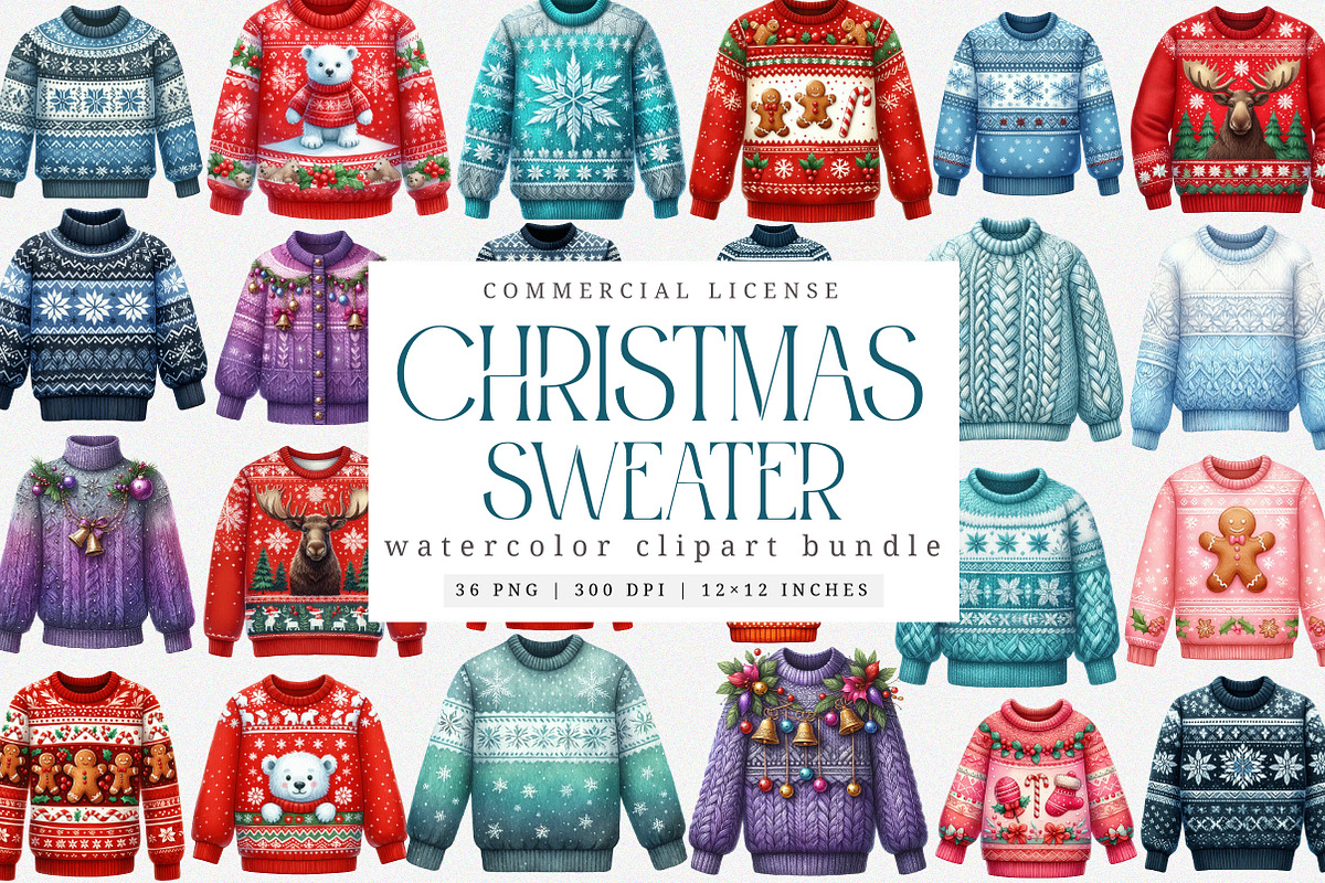Christmas sweater png bundle, an Illustration by SinaCreation (Photo 1 of 7)
