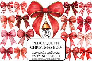 Red Coquette Christmas Bow Clipart, an Illustration by Libby Wishes