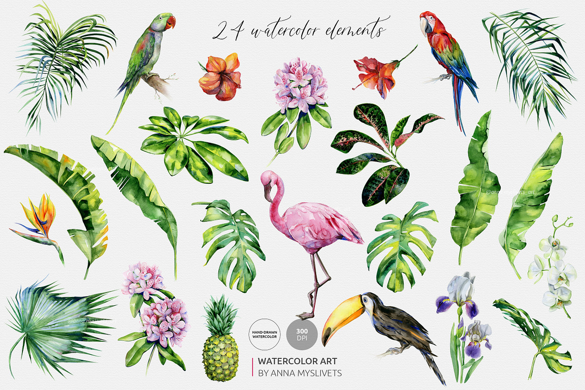Watercolor tropics, a Pattern Graphic by Anna Myslivets Art (Photo 3 of 12)