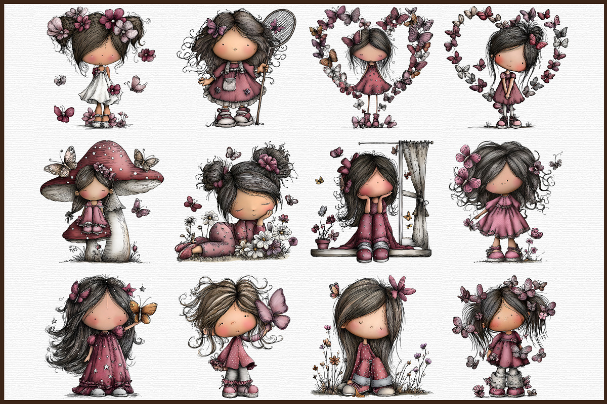 Whimsical Girl with Butterfly Clipar, an Illustration by Sublimation Artist (Photo 3 of 6)