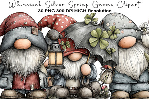 Whimsical Silver Spring Gnome, an Illustration by Black Bird Studio