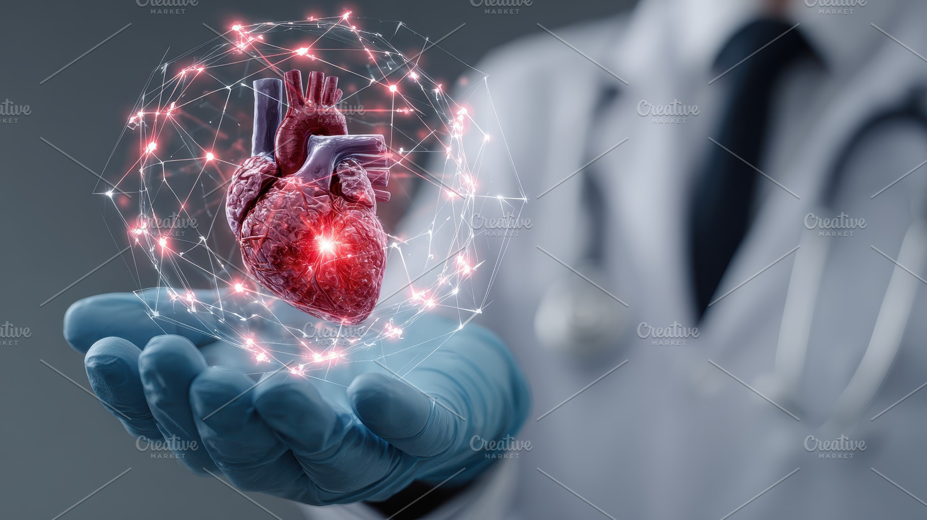 Doctor holding digital human heart h, a Photo by Pixeness Studio