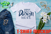 Womens T-shirt mockup with lilies, a Print Template by TasiPas (Thumbnail 1 of 3)