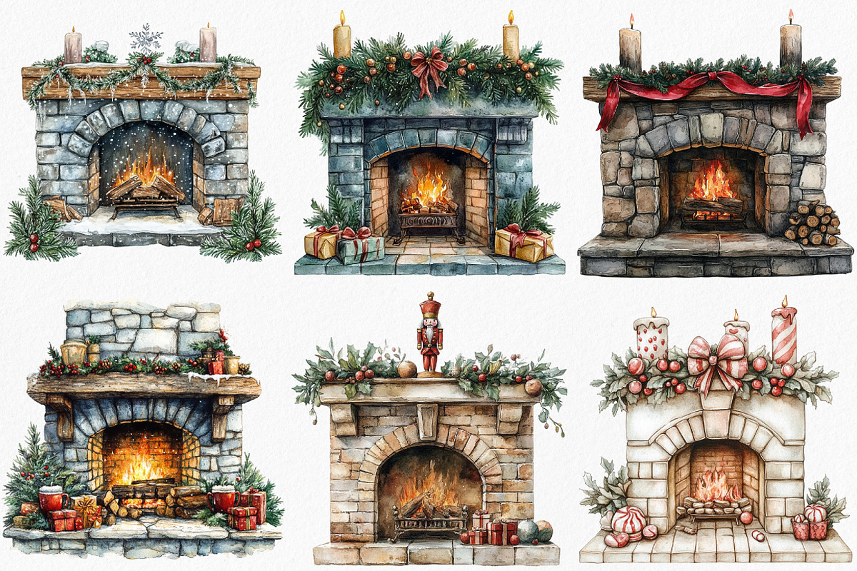 Christmas Fireplace Clipart, an Illustration by Canvas Craft (Photo 2 of 8)