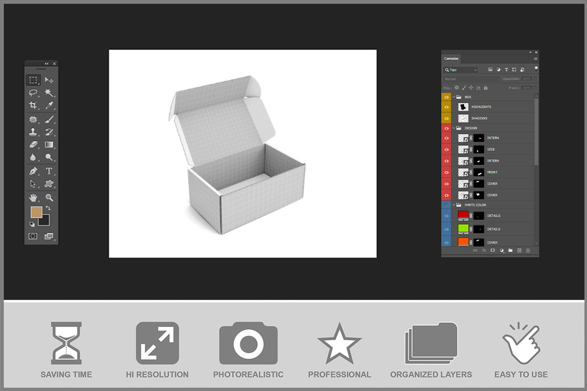 Open Tuck-top Mailing Box PSD, a Product Mockup by Bruno's Shop (Photo 2 of 3)
