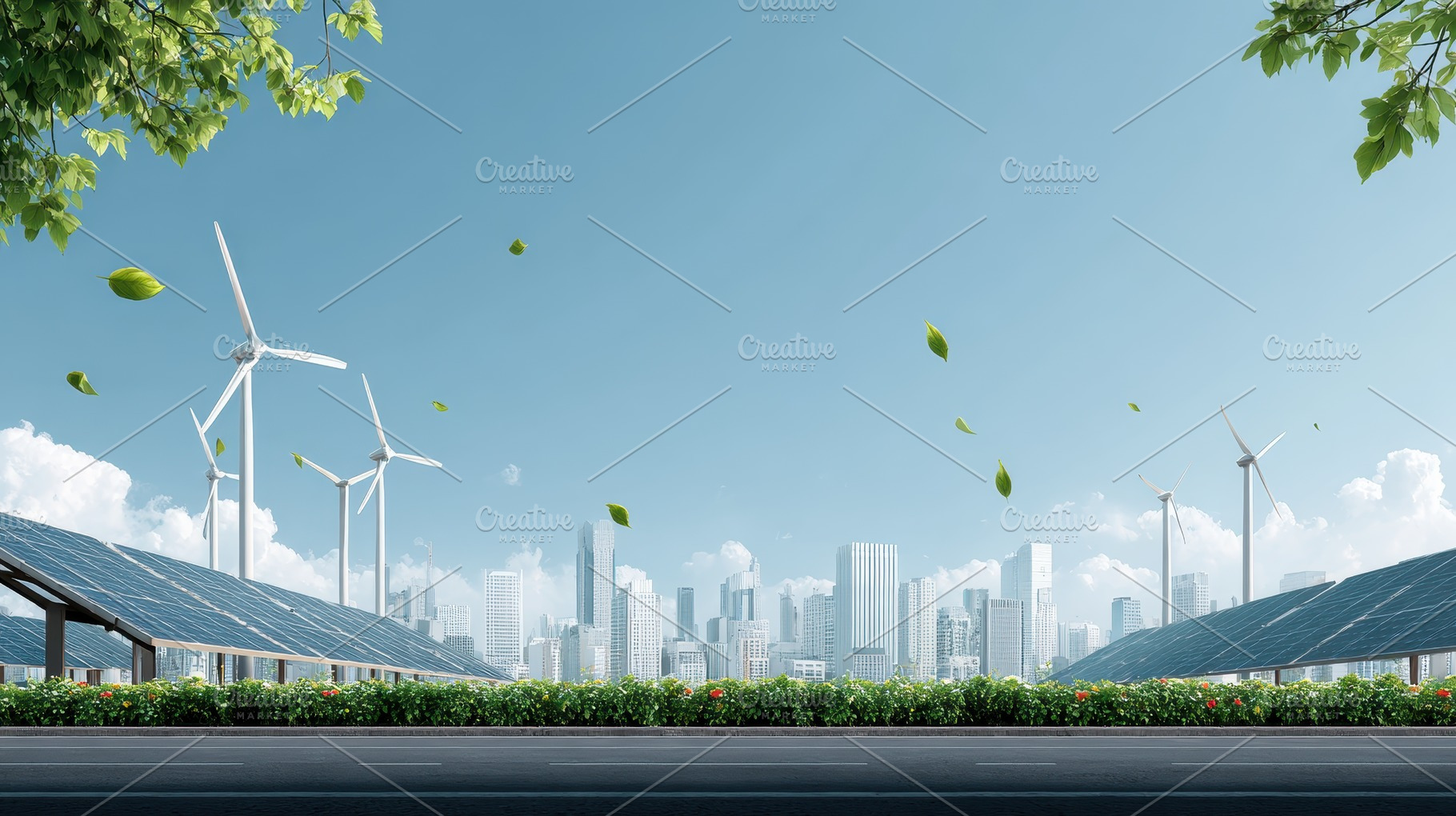 Green city sustainable energy wind t, a Photo by Pixeness Studio