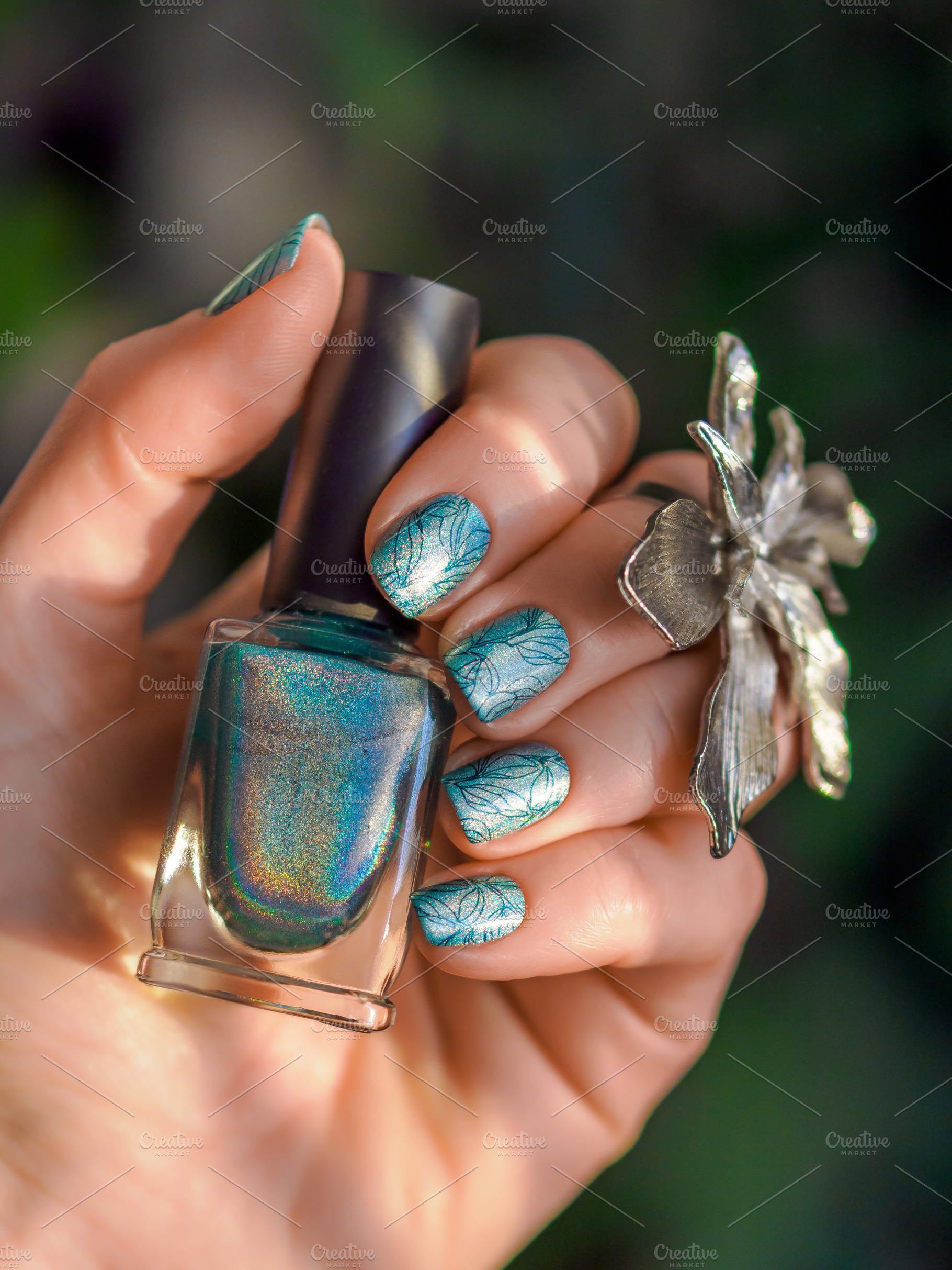 Blue holographic stamping manicure, a Beauty & Fashion Photo by Fascinadora