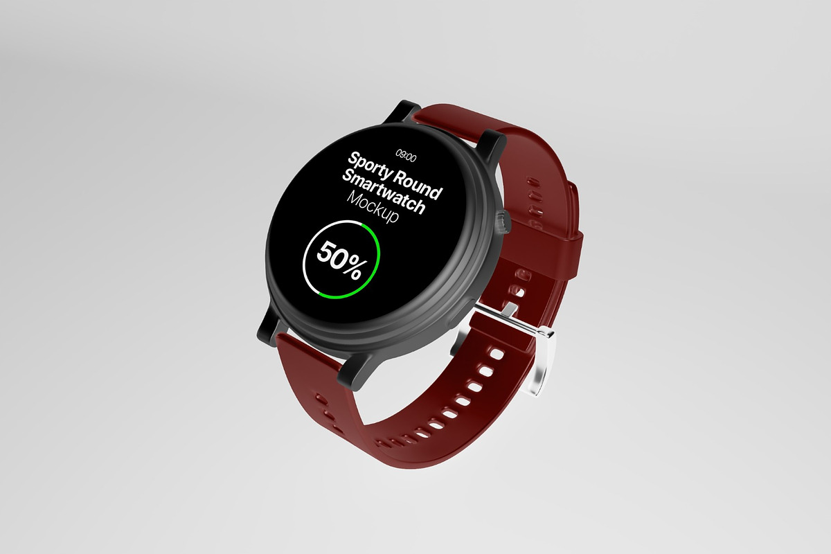 Sporty Round Smart Watch Mockup, a Wearable Device Mockup by graphicook (Photo 3 of 4)