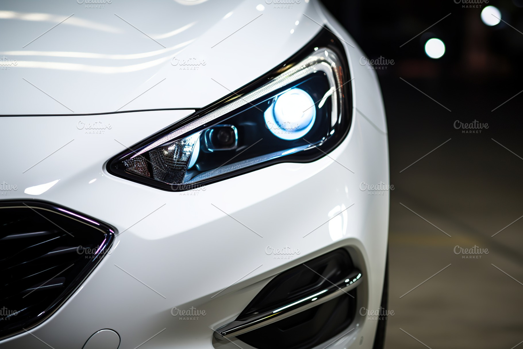 Headlights of a new modern car, closeup, a Transportation Photo by AlyaAnd