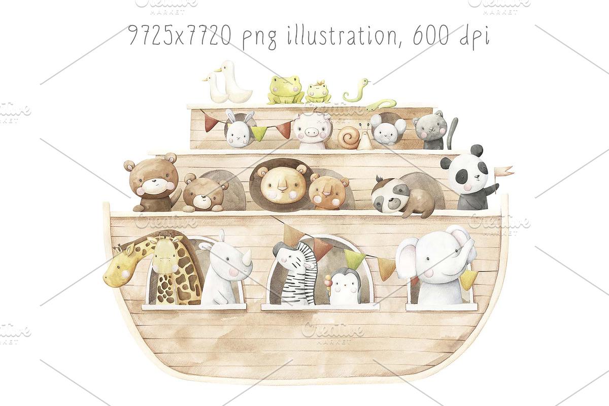 Noah's ark watercolor set, an Animal Illustration by Alesya Pytskaya (Photo 3 of 6)
