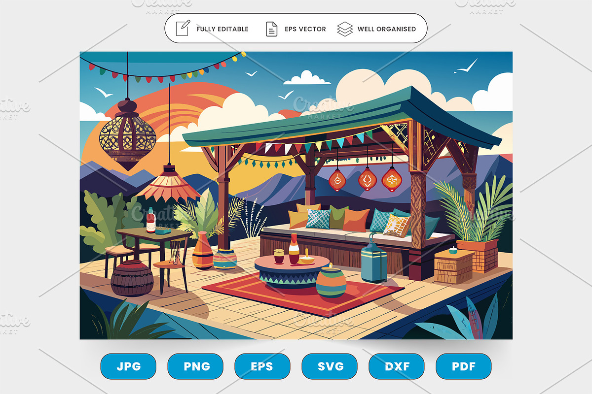 Bohemian rooftop cocktail bar counte, a Graphic by SaroStock