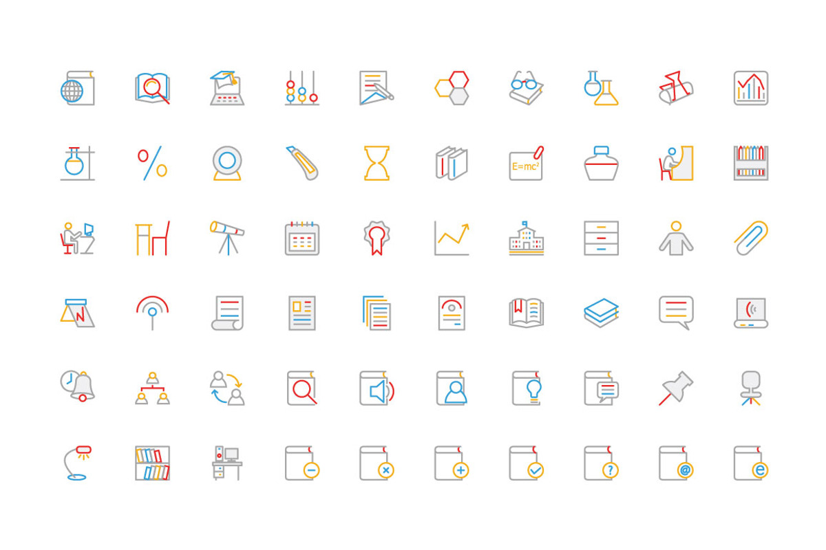 200 Education Colored Line Icons, an Outline Icon by Creative Stall (Photo 3 of 4)