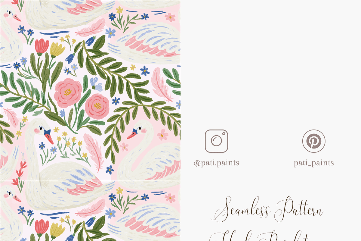 Swans and Floral Seamless Pattern, a Pattern Graphic by Pati Charm Studio (Photo 5 of 6)