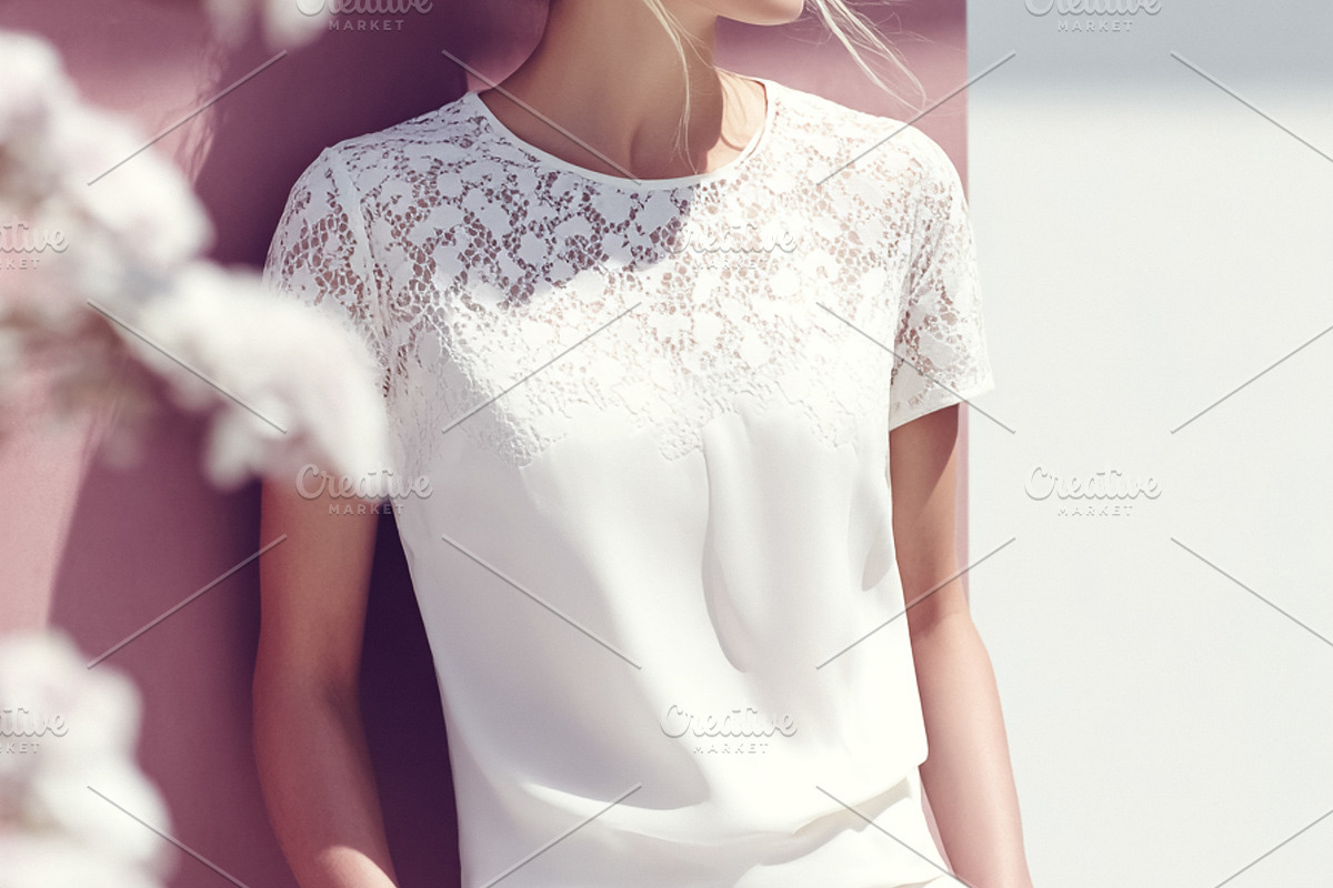 Blonde woman in sunglasses wearing white lace shirt and trousers, a Beauty & Fashion Photo by Studio ANNA (Photo 1 of 2)
