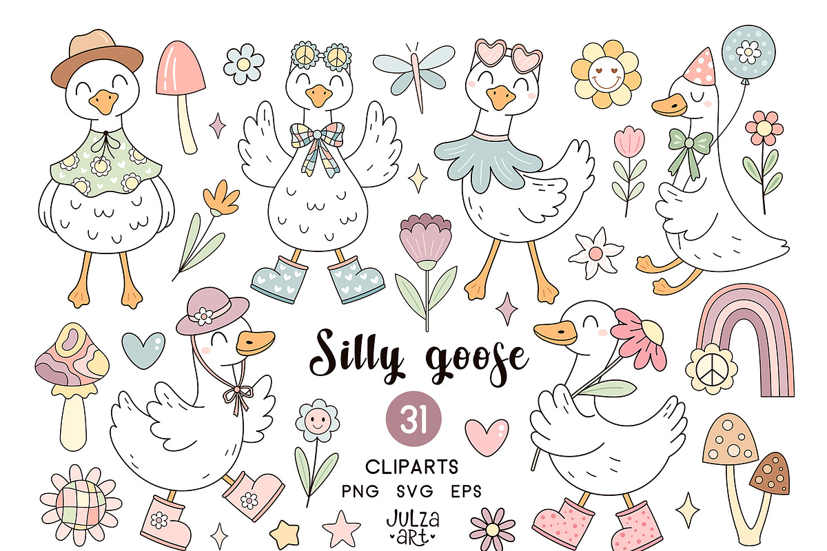 Cute Silly Goose Clipart, an Animal Illustration by JulzaArt (Photo 1 of 5)