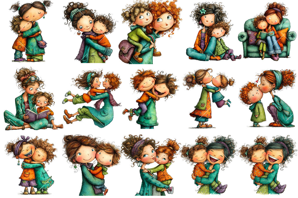 Whimsical Mother and Child Clipart, an Illustration by OK Design (Photo 3 of 6)