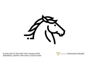 Horse Head Minimal Line Art Logo, a Branding & Logo Template by Vectorium Studio