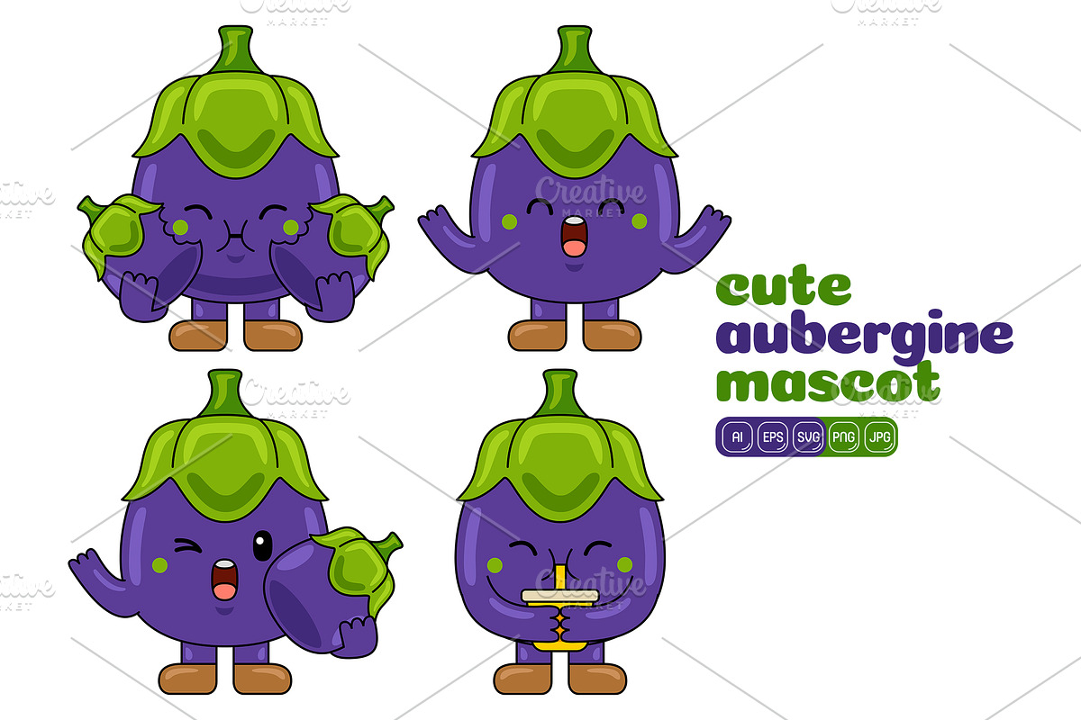 Aubergine Mascot Vector Pack, an Illustration by MEDZ (Photo 5 of 5)