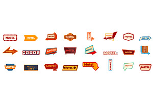 Motel signboard icons set. Set of, an Object Illustration by Ylivdesign