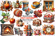 Watercolor Cozy Autumn Clipart PNG, an Illustration by Canvas Craft (Thumbnail 1 of 4)