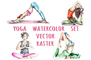 Yoga poses set (vector, raster), an Illustration by Watercolor_Vector Graphic (Thumbnail 1 of 5)